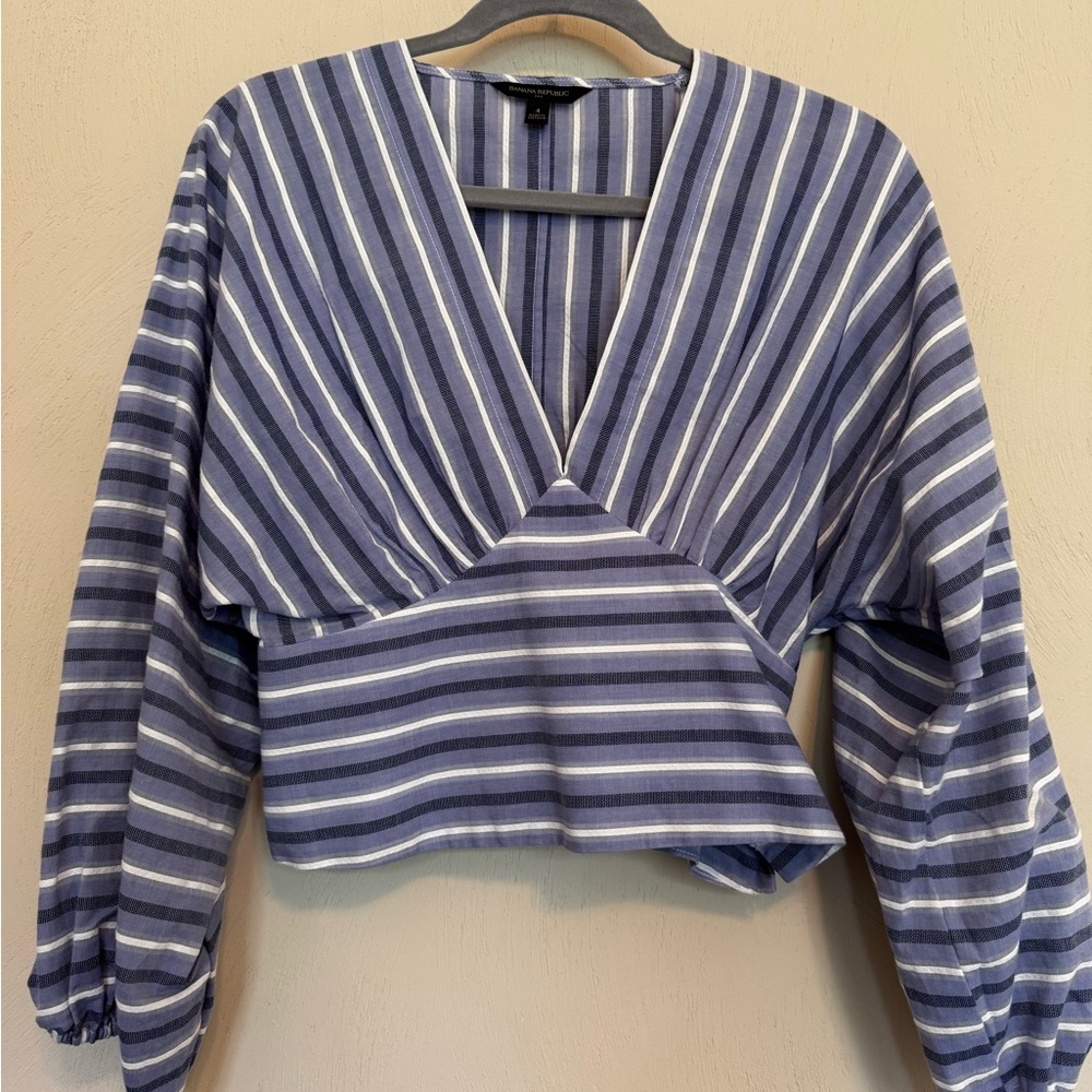 Banana Republic Blue and White Striped Crop Blouse